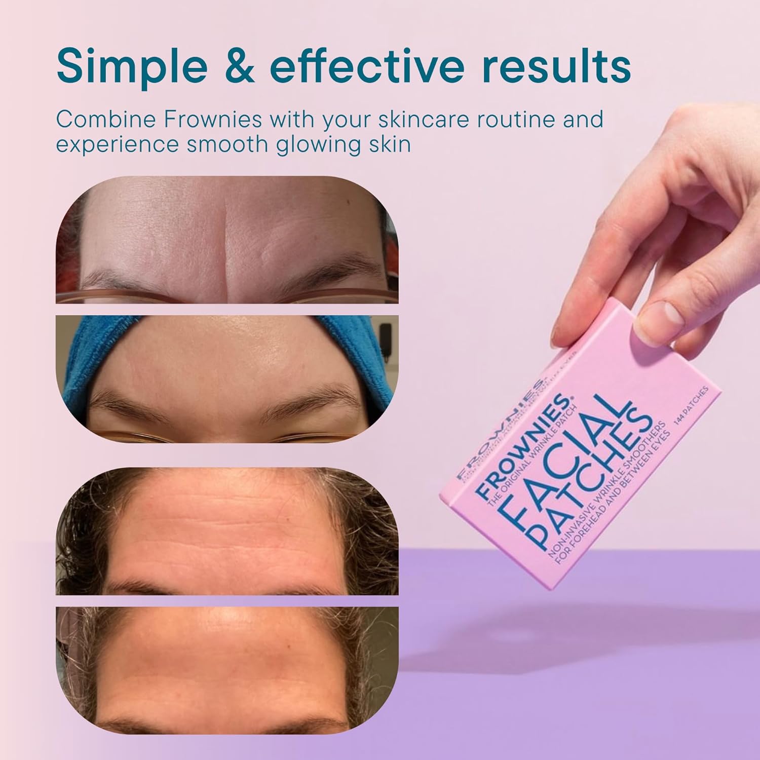 Frownies Forehead & Between the Eyes Wrinkle Patches, Hypoallergenic Overnight Facial Patches, 144 Count