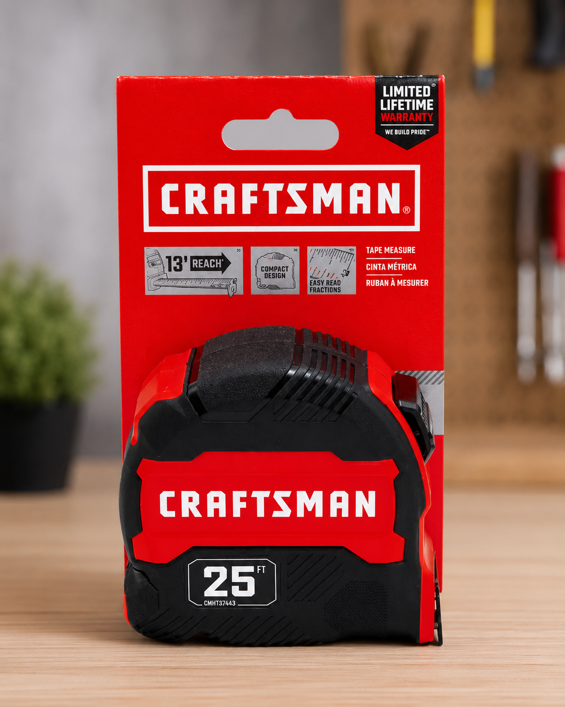 CRAFTSMAN 25-Ft Retractable Tape Measure with Fraction Markings CMHT37443S