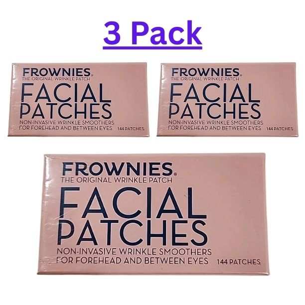 Frownies Forehead & Between the Eyes Wrinkle Patches, ( 3-pack) Hypoallergenic Overnight Facial Patches, 144 Count