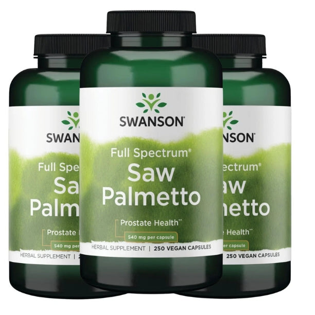 Swanson Full Spectrum Saw Palmetto, Supports Prostate Health, 540 mg, 250 Caps, 3 - Pack.