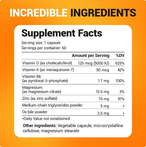 Dr. Berg D3 K2 Vitamin 5000 IU with MCT Powder & MK7 – 60 Capsules