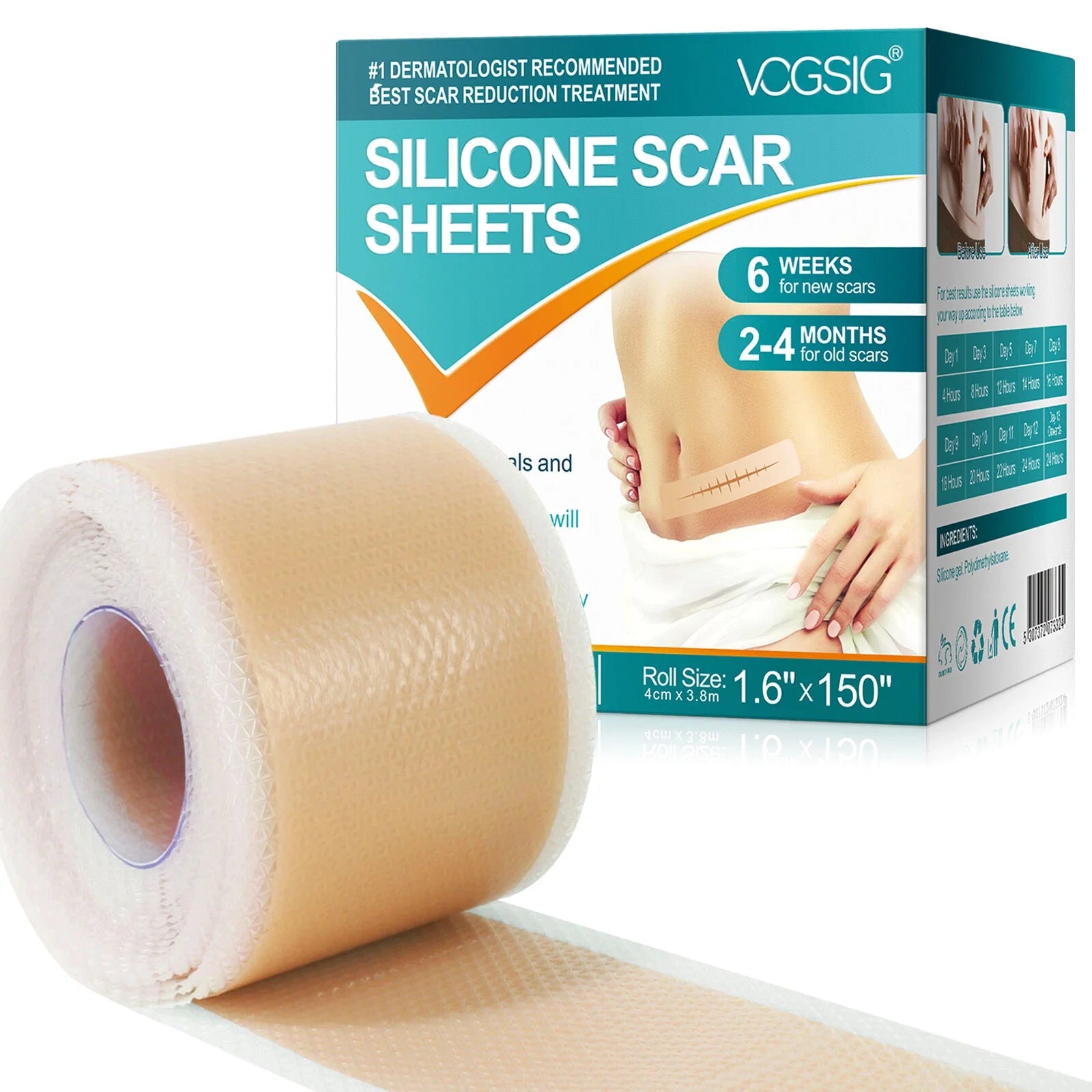 Scar Removal Silicone Tape for Hypertrophic Scars & Keloids, 1.6'' x 75''/150"