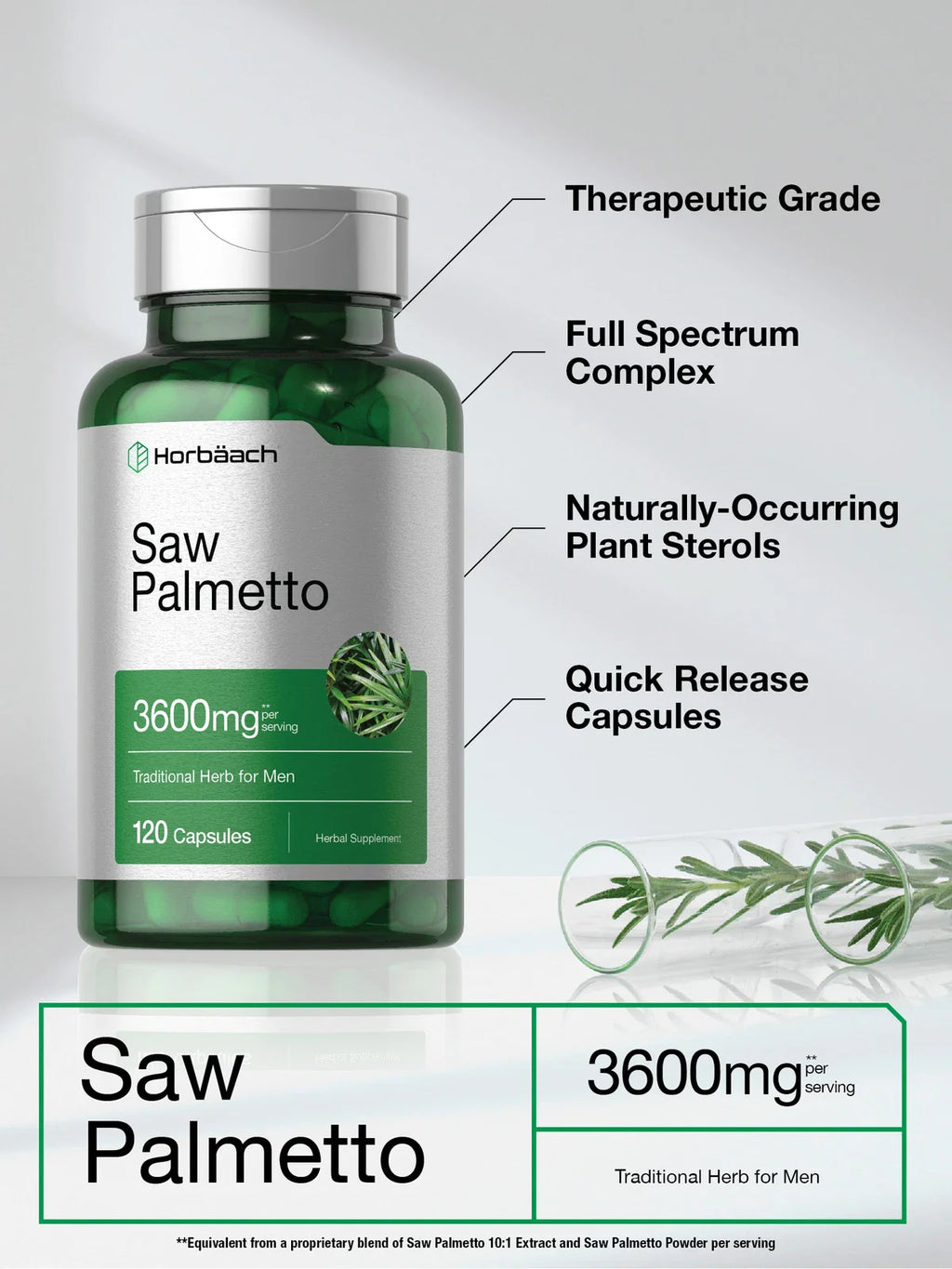 HORBÄACH Saw Palmetto Extract 3600mg | 120 Capsules | Prostate Supplement | by Horbaach