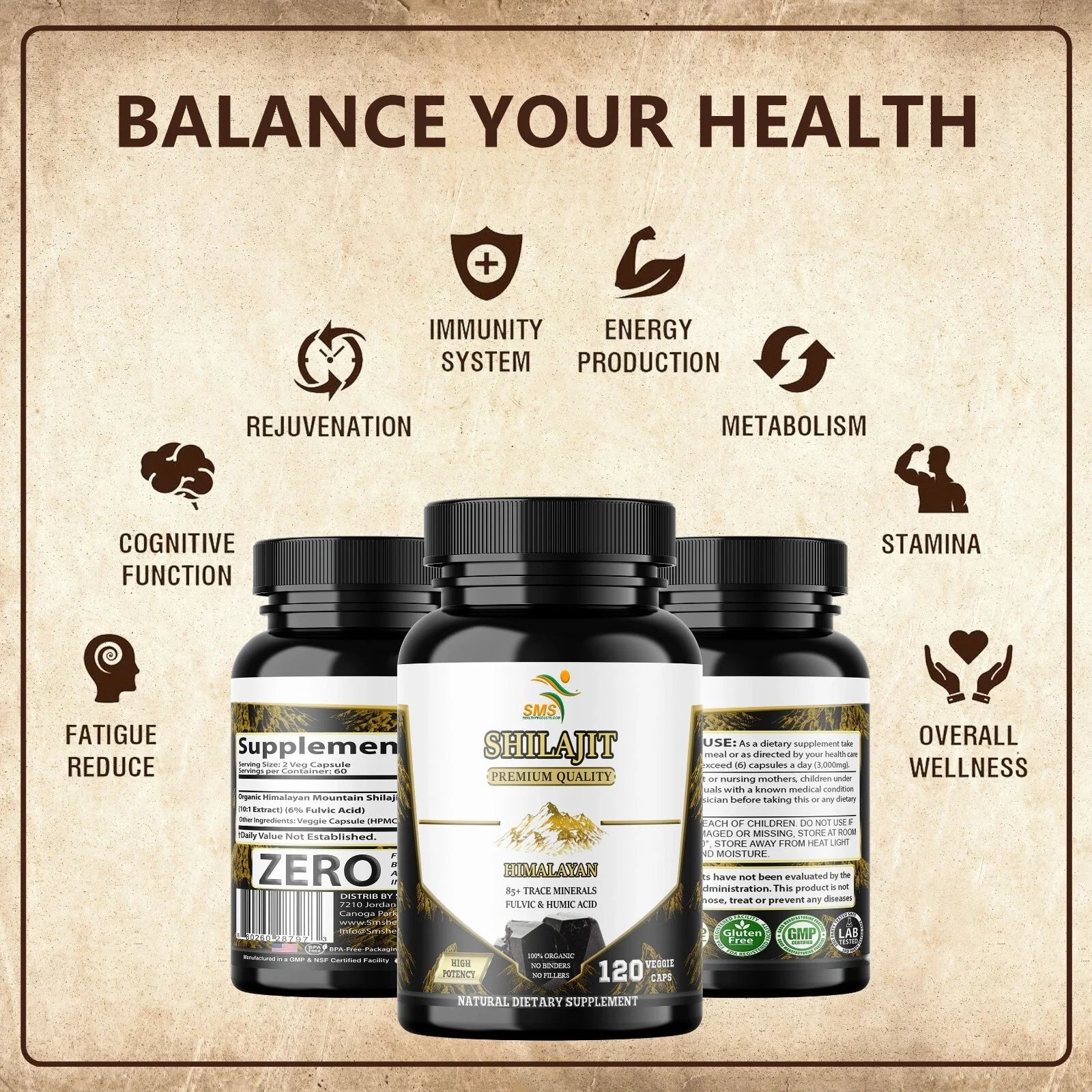 Himalayan Premium Pure Shilajit 120 Caps, IMPROVES VIGOR-VITALITY USA