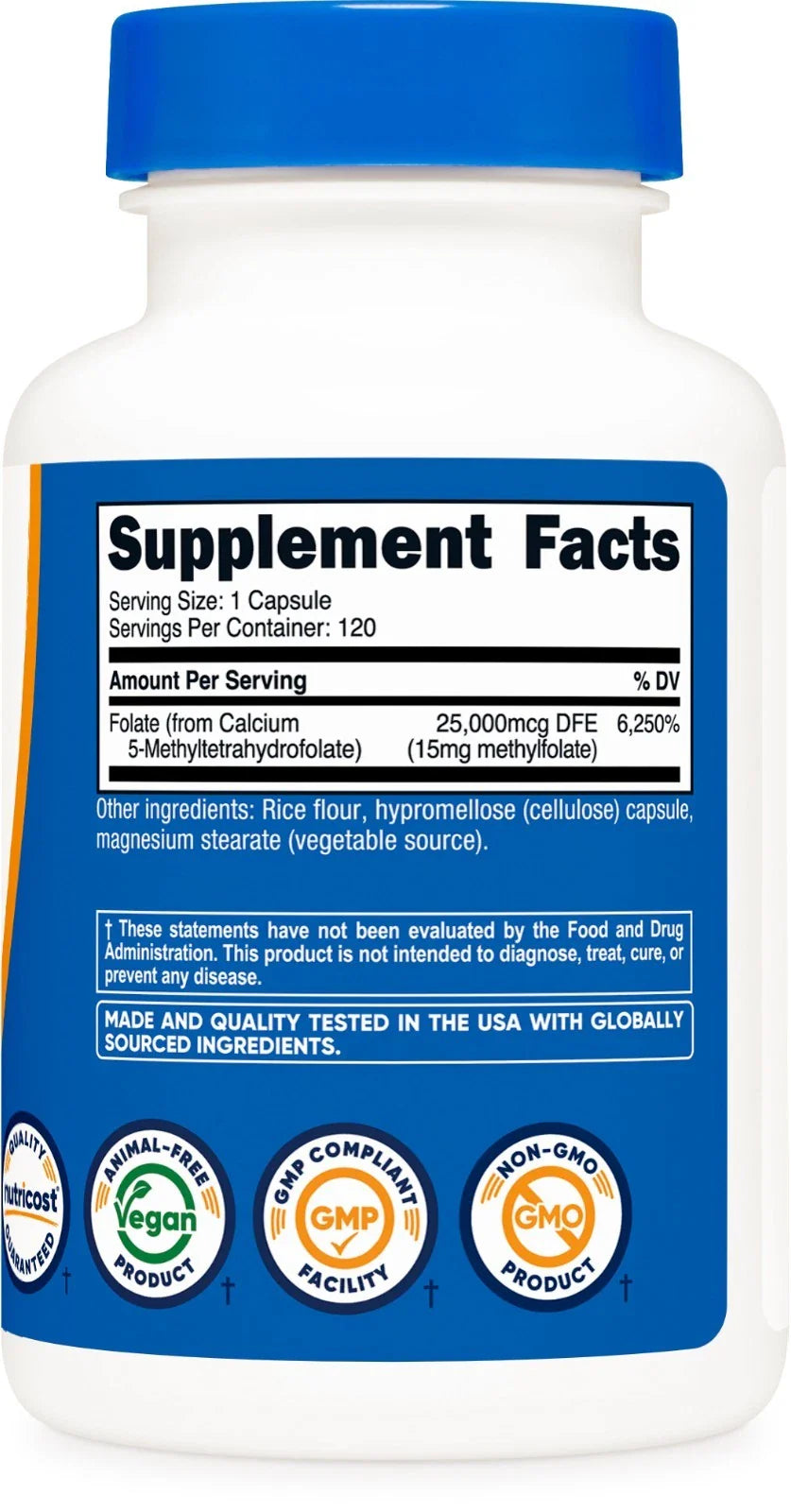 Nutricost L-Methylfolate 15mg, 120 Capsules (5-MTHF) - Vegan, Non-GMO