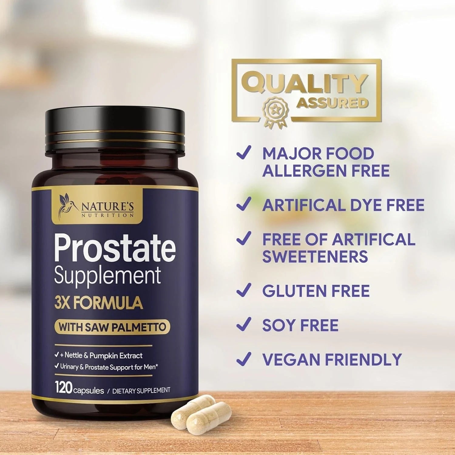Prostate Supplement 3X Formula with Saw Palmetto by Natures Nutrition, 120 Capsules for Men 1000mg