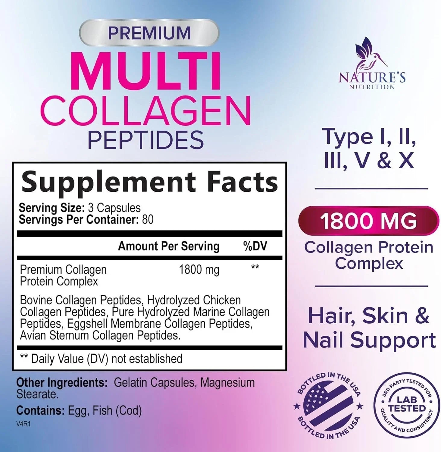 Multi Collagen Peptides Supplement - Hydrolyzed Types I, II, III, V & X Multi