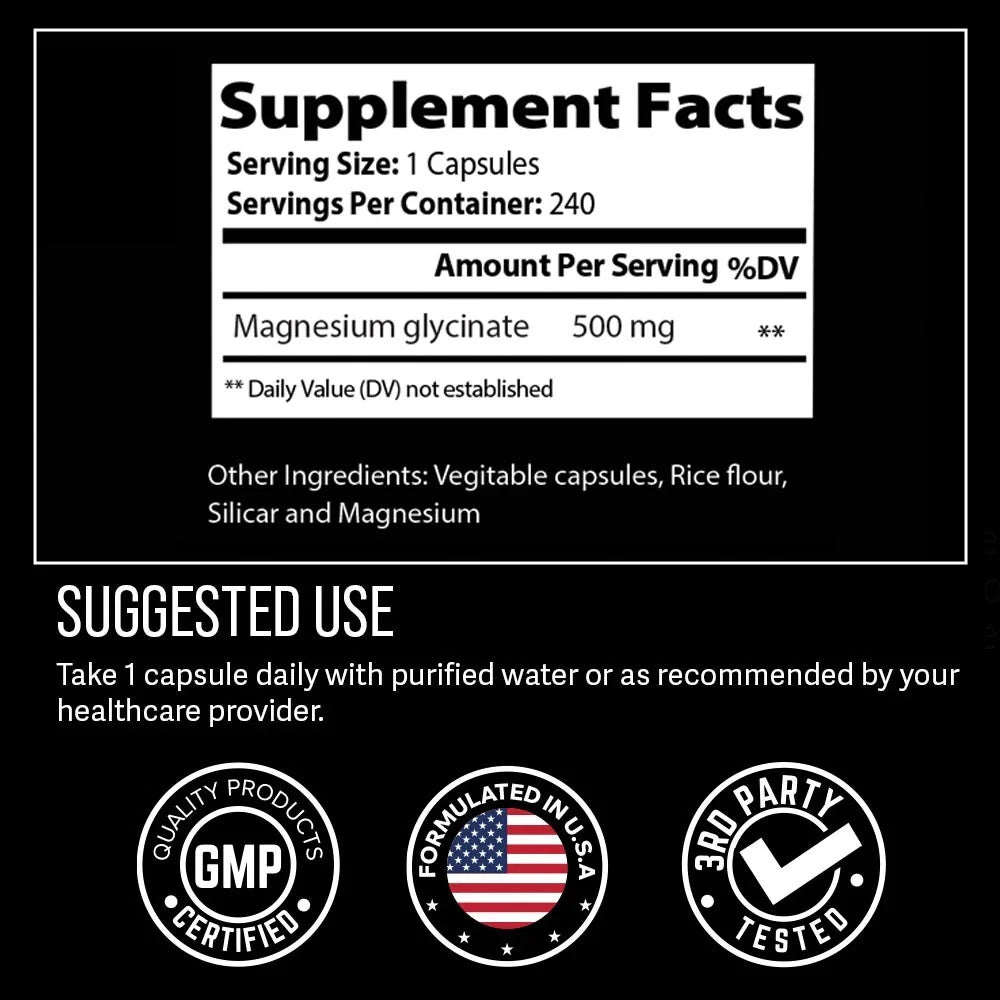 Magnesium Glycinate 500mg - 240 Capsules | 8-Month Supply