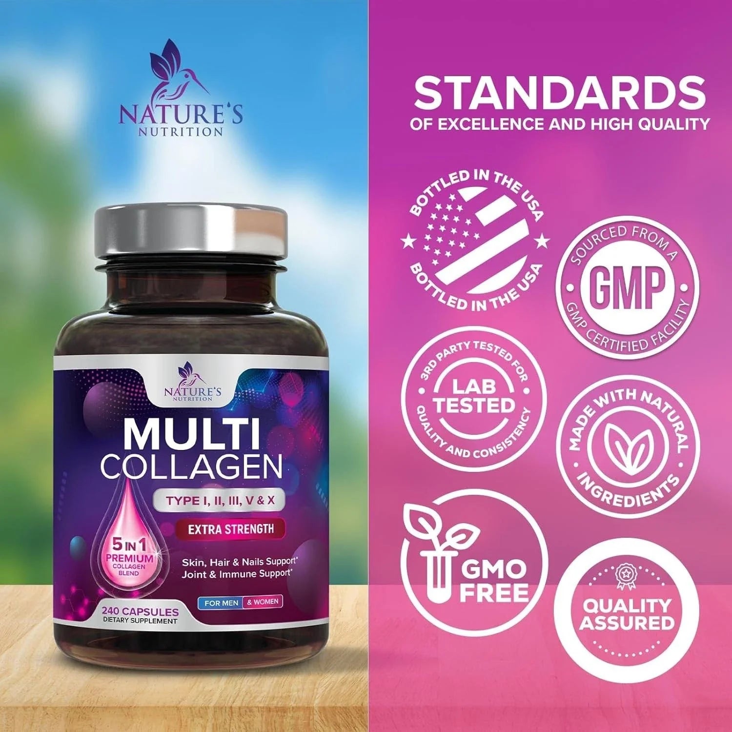 Multi Collagen Peptides Supplement - Hydrolyzed Types I, II, III, V & X Multi