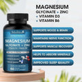 Magnesium Glycinate With Zinc, Vitamin D3, B6, Improved Sleep, Stress , Anxiety Relief, 500MG, Mulettia.