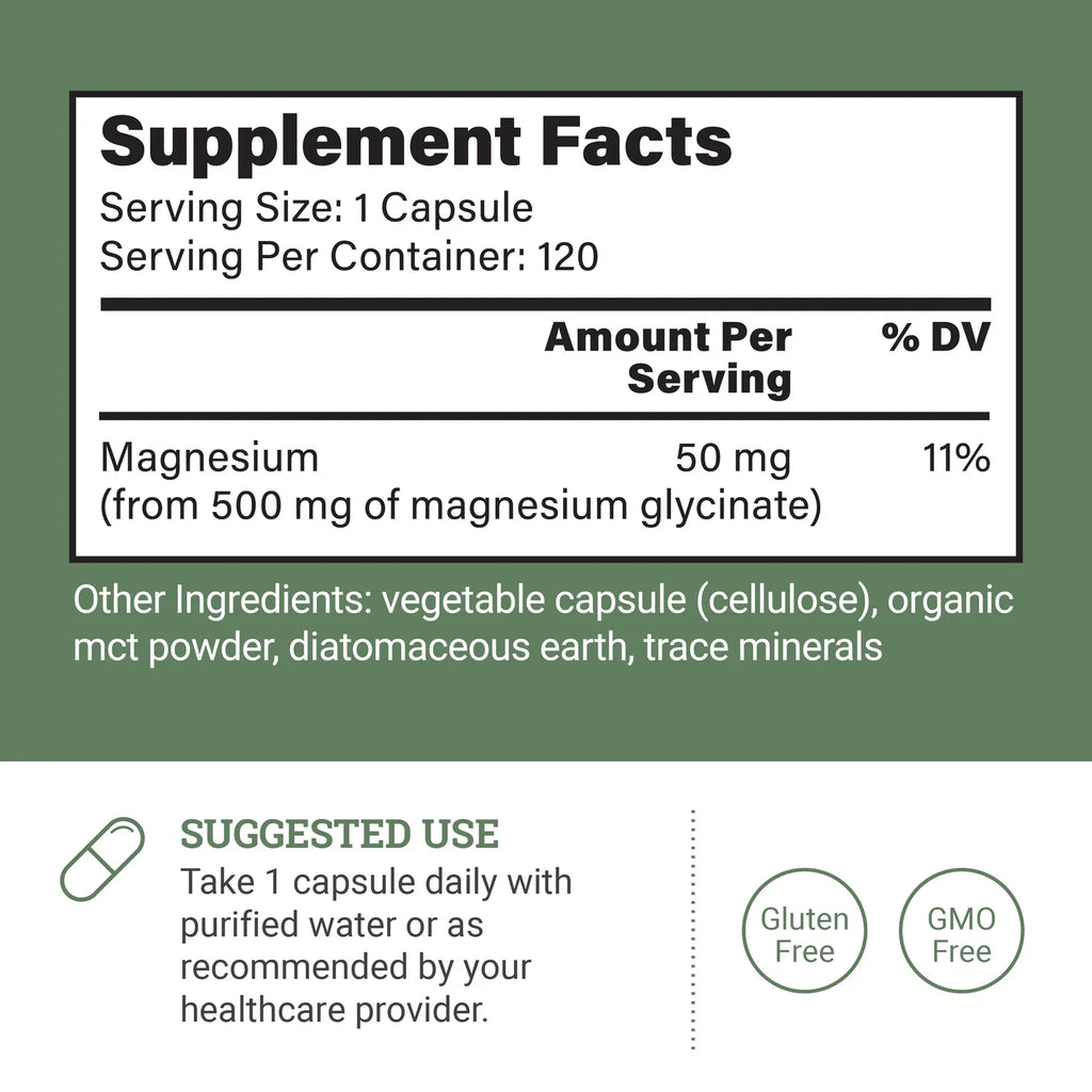 Magnesium Glycinate 500 mg, Earth-Harmony Pure Chelated - 120 Capsules