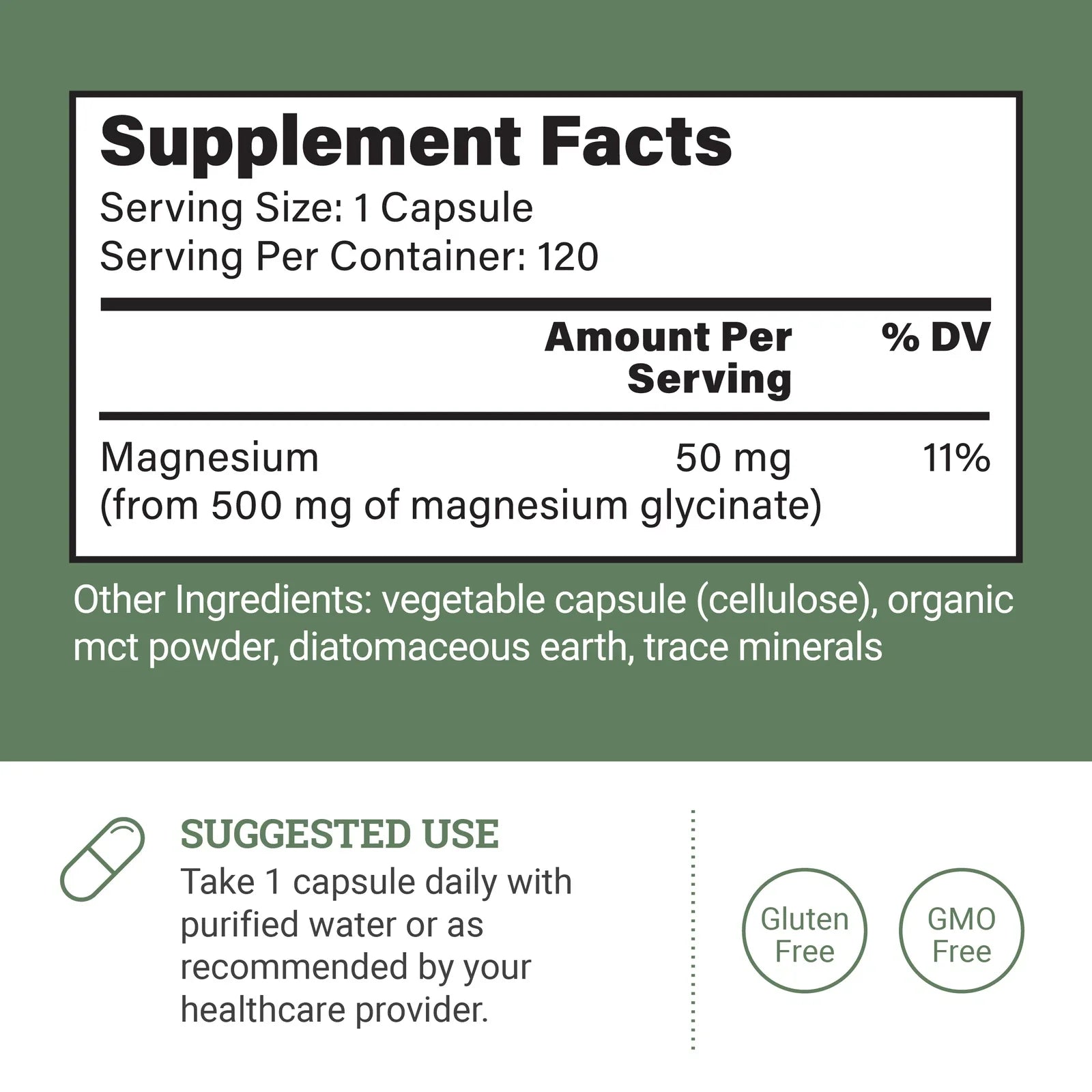 Magnesium Glycinate 500 mg, Earth-Harmony Pure Chelated - 120 Capsules