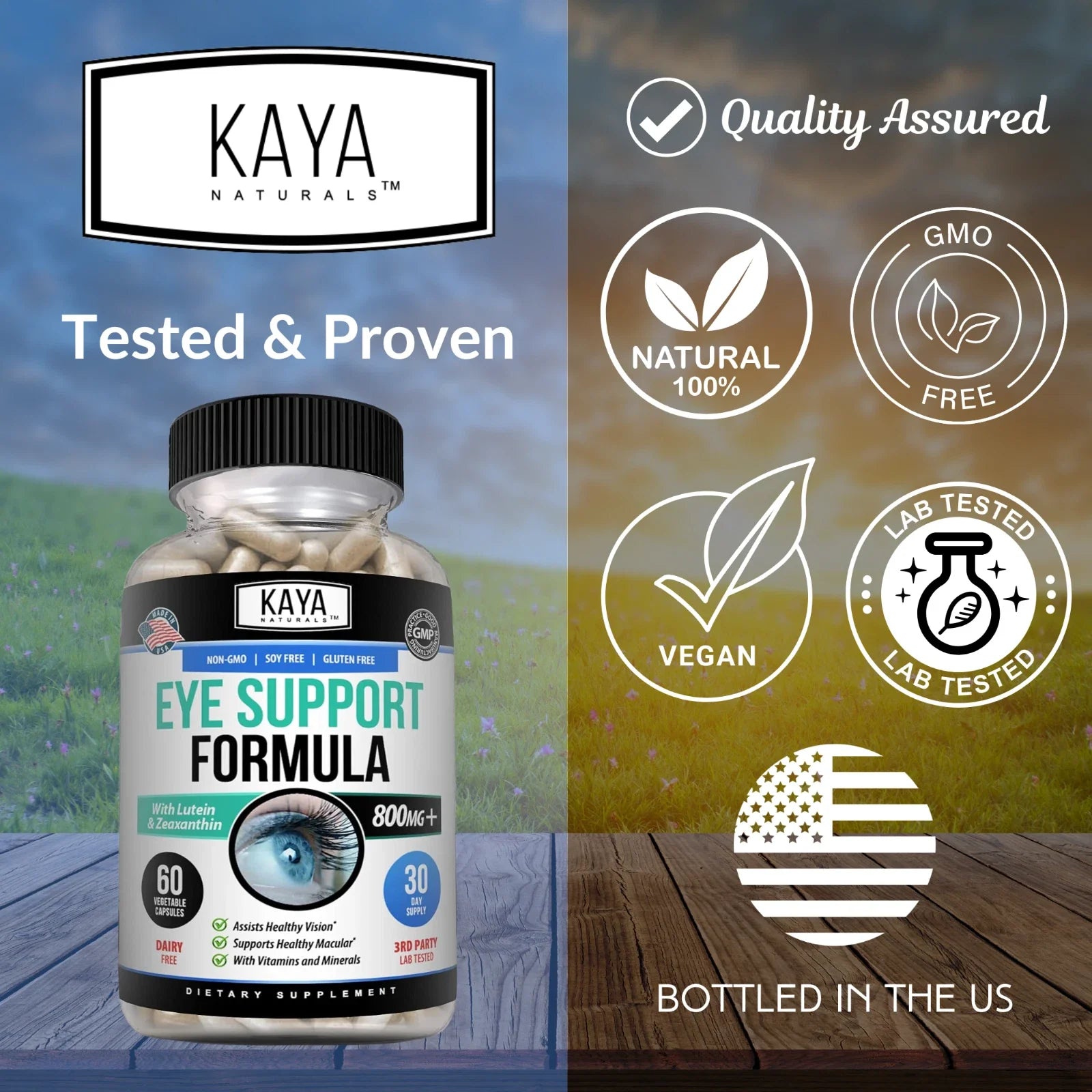 Eye Health Supplement, Lutein and Zeaxanthin, Vision Health, Eye Strain Support, Kaya Naturals.