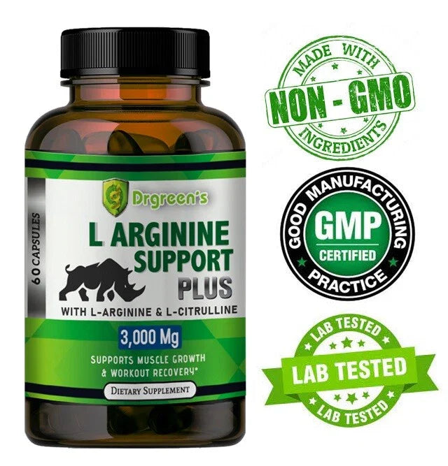 L-Arginine 60 Nitric Oxide, Endogenus Male Vitality Booster, ED Support 3000 mg, Drgreen's.