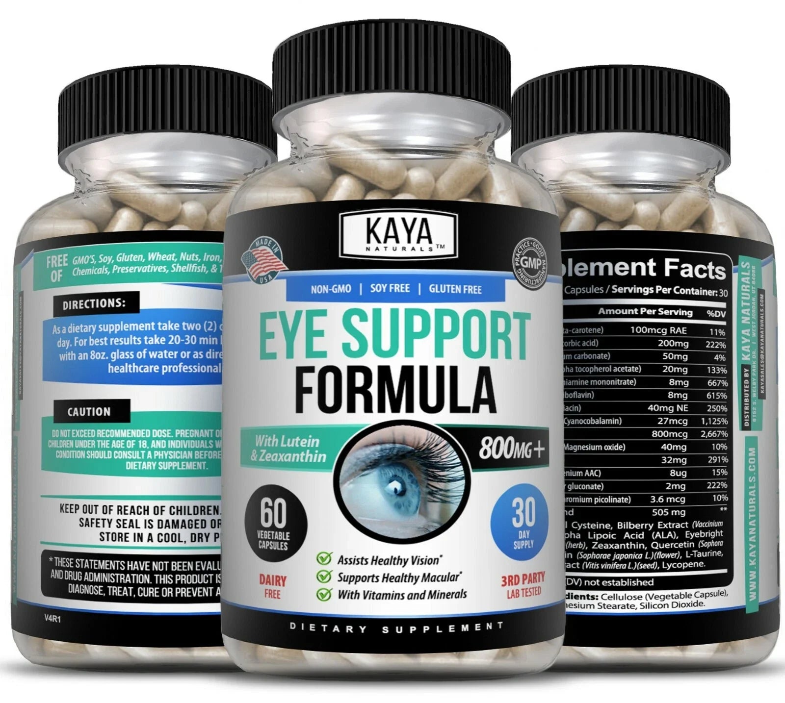 Eye Health Supplement, Lutein and Zeaxanthin, Vision Health, Eye Strain Support, Kaya Naturals.