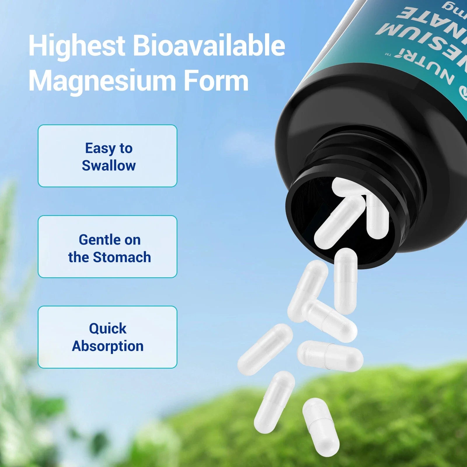 Bio Nutri, Magnesium Glycinate 500mg - 240 Capsules For Sleep, Stress Relief Support Bone