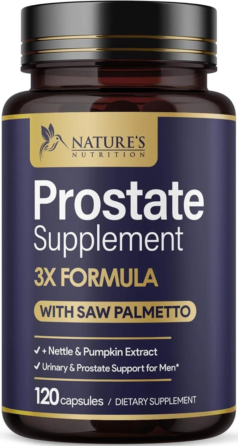 Prostate Supplement 3X Formula with Saw Palmetto by Natures Nutrition, 120 Capsules for Men 1000mg