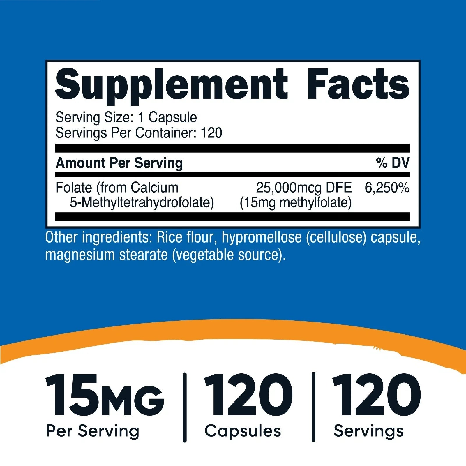 Nutricost L-Methylfolate 15mg, 120 Capsules (5-MTHF) - Vegan, Non-GMO