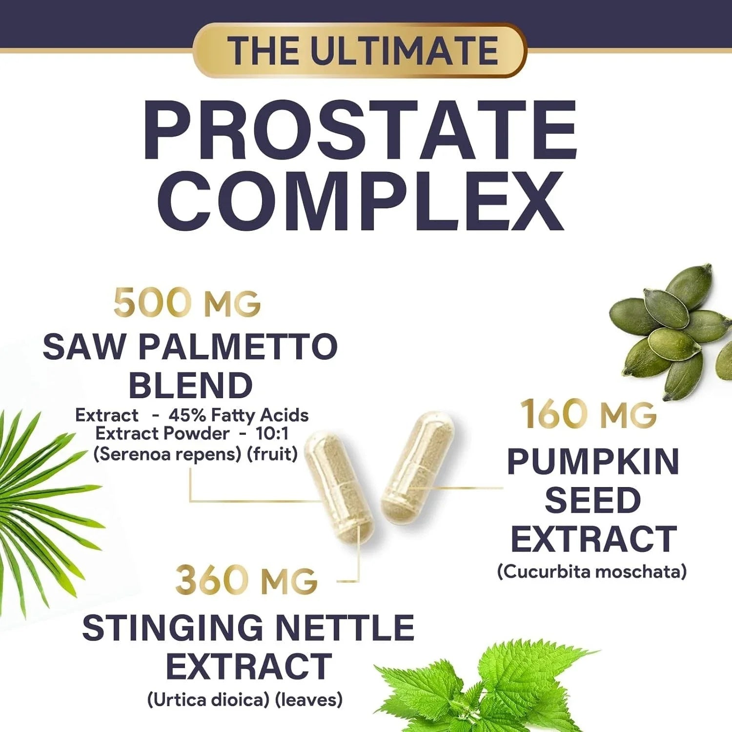 Prostate Supplement 3X Formula with Saw Palmetto by Natures Nutrition, 120 Capsules for Men 1000mg