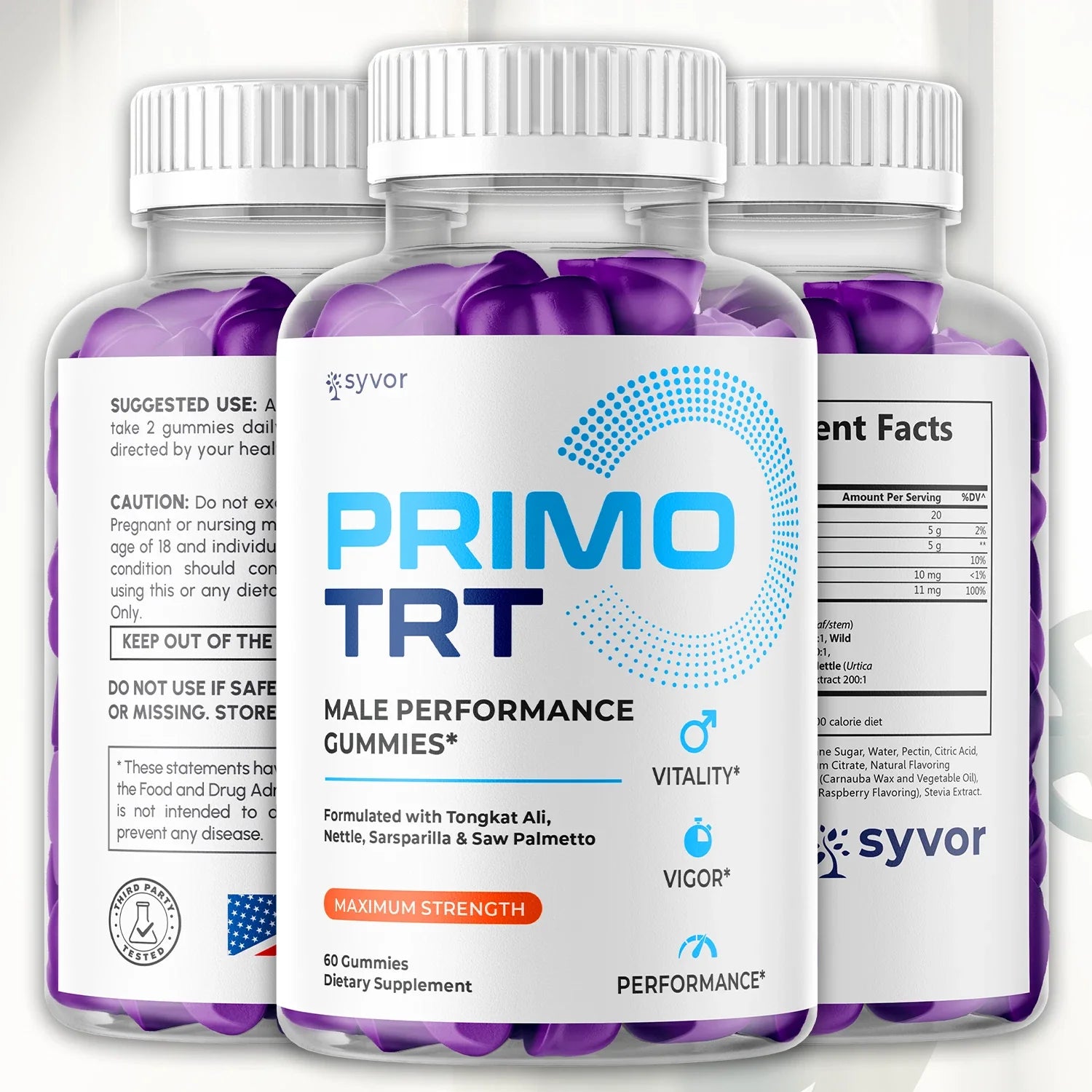 Primo TRT Men's Gummies Advanced Pro Formula Chewable Supplement 60 Gummies