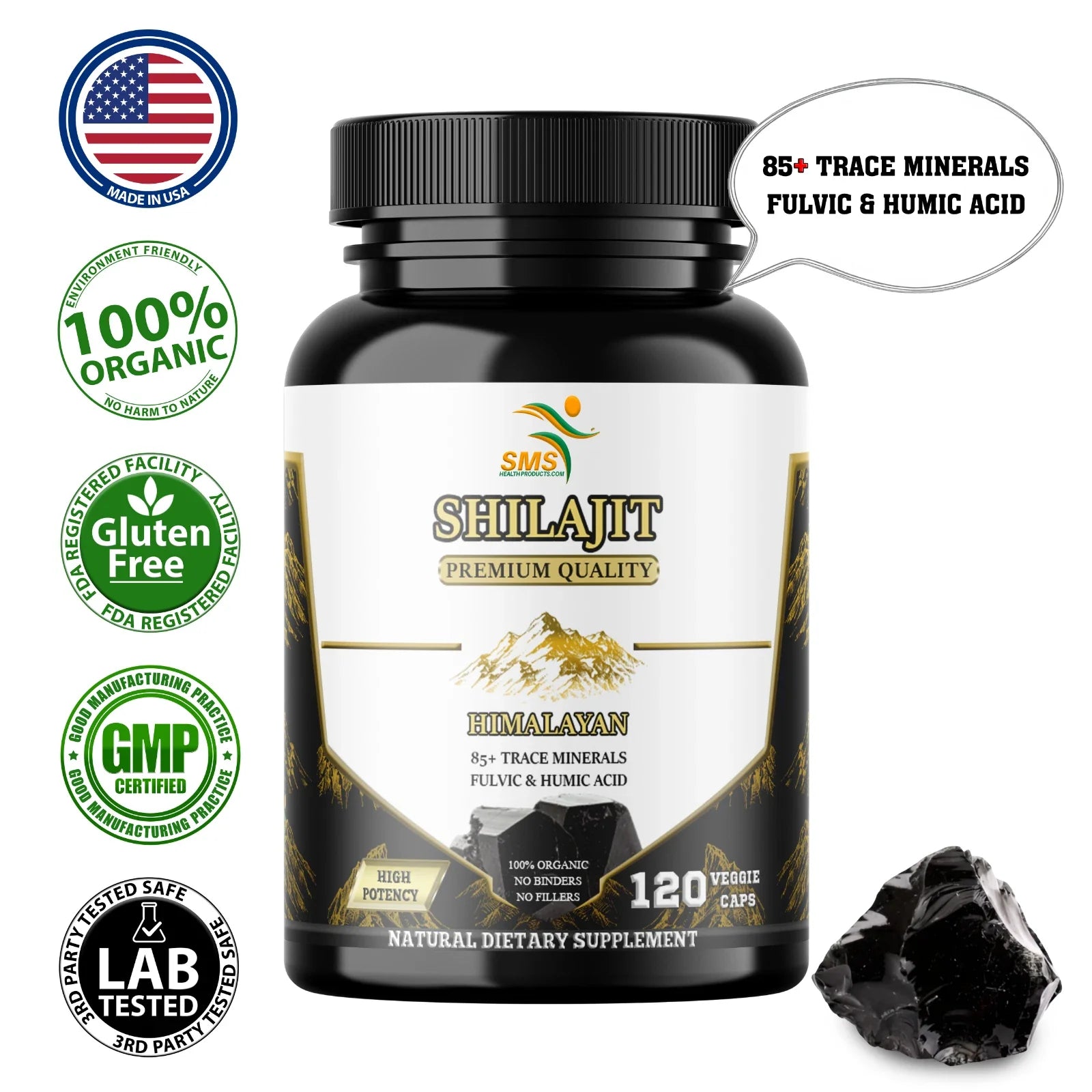 Himalayan Premium Pure Shilajit 120 Caps, IMPROVES VIGOR-VITALITY USA
