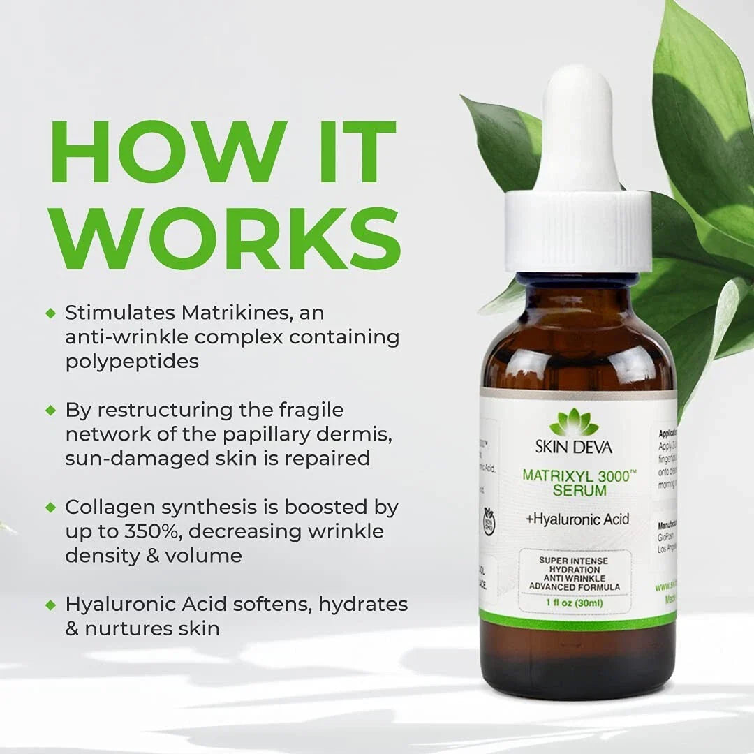 Skin Deva Matrixyl 3000 & Hyaluronic Acid Serum , Collagen Boosting – 1 oz