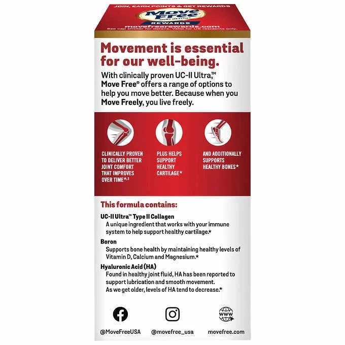 Move Free Ultra Triple Action Joint Support Supplement - Type II Collagen Boron & Hyaluronic Acid - Supports Join