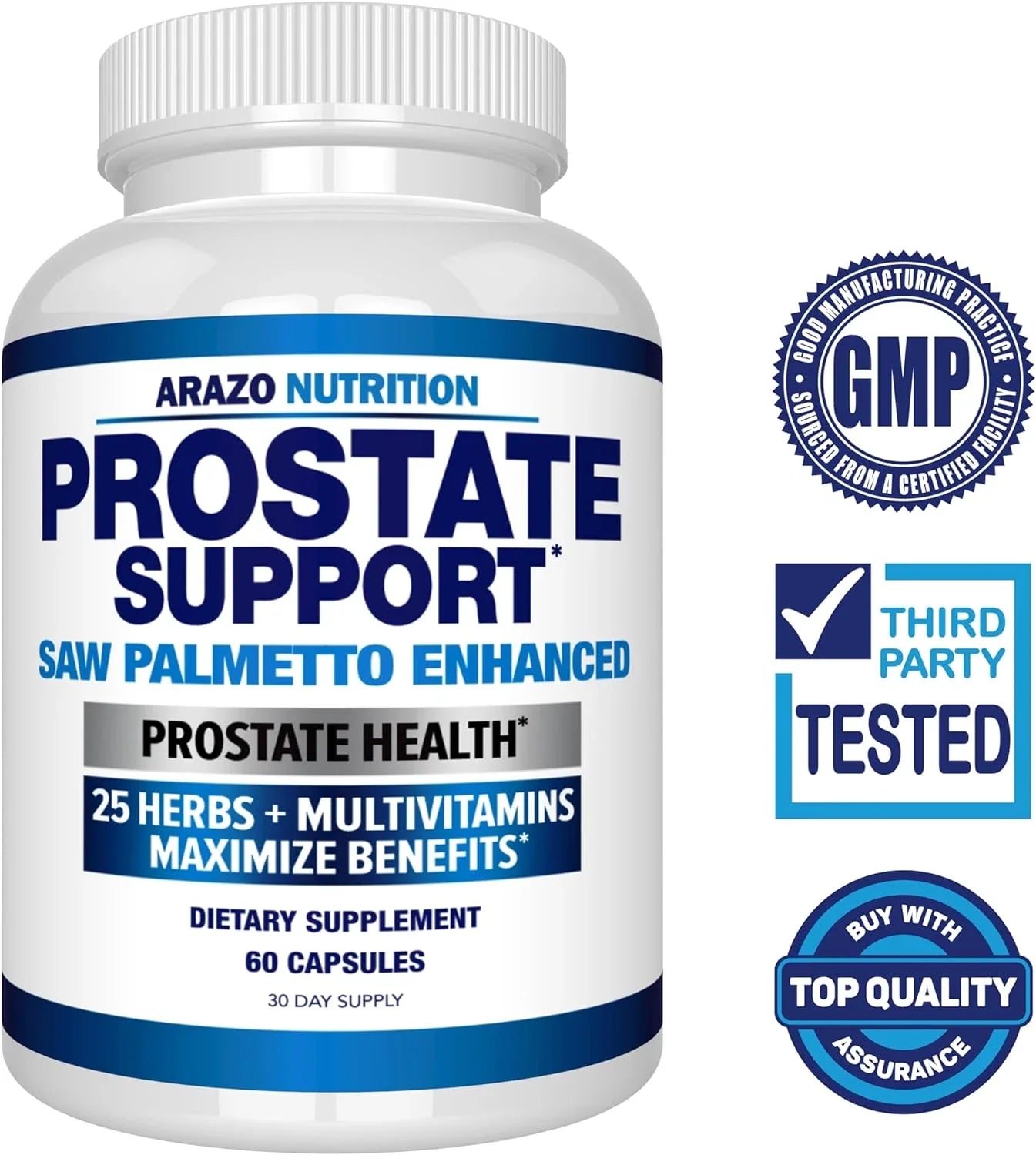 Arazo Nutrition Prostate Supplement - Saw Palmetto + 30 Herbs - Reduce Frequent Urination, Reduce Hair Loss,