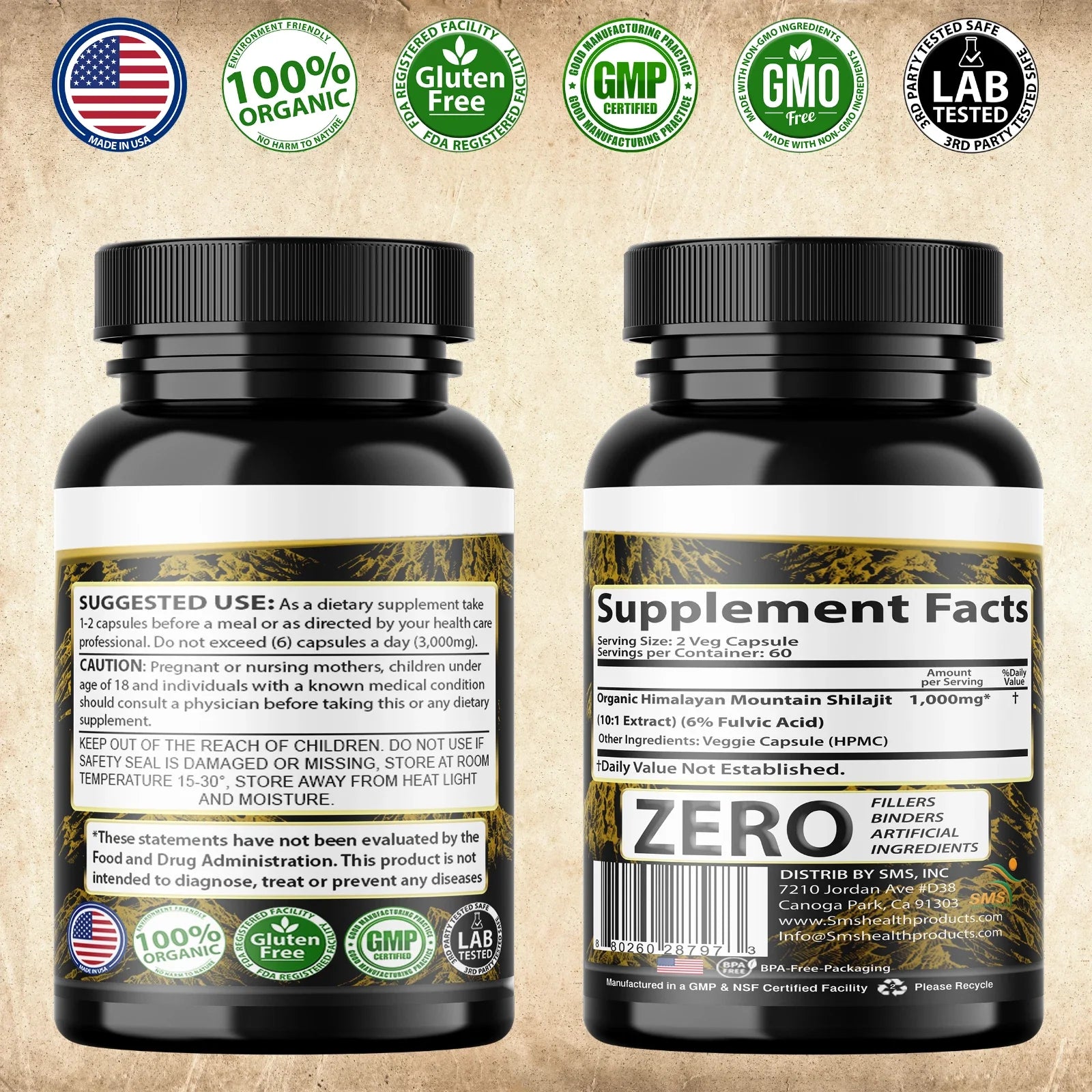 Himalayan Premium Pure Shilajit 120 Caps, IMPROVES VIGOR-VITALITY USA