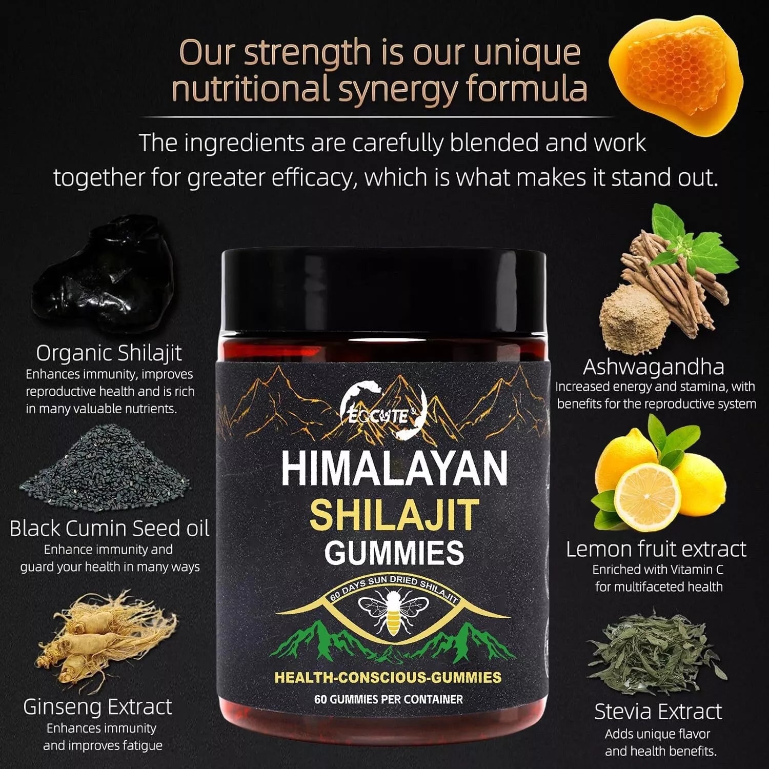 Dynamic Vitality Shilajit Gummies Pure 100% Himalayan Organic Resin Natural NEW