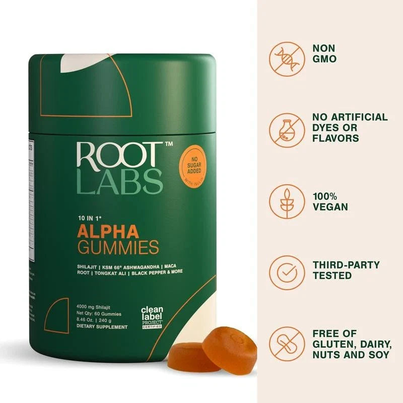 Root Labs10-1 Alpha Gummies | 4000 mg Shilajit I KSM 66 Ashwagandha | Maca Root| Tongkat Ali | No Added Sugar