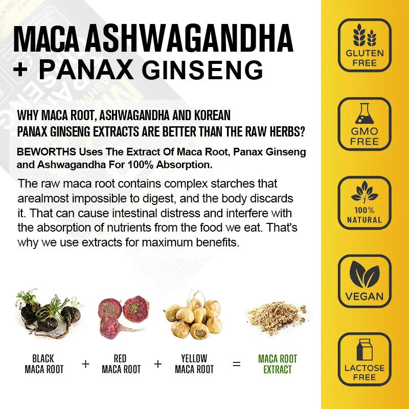 Organic Maca Root 120 Capsules 10000mg, Peruvian Maca Extract for Men & Women