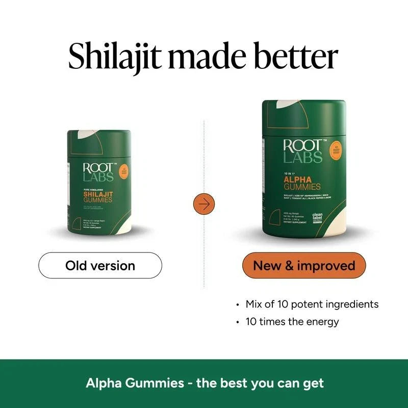 Root Labs10-1 Alpha Gummies | 4000 mg Shilajit I KSM 66 Ashwagandha | Maca Root| Tongkat Ali | No Added Sugar