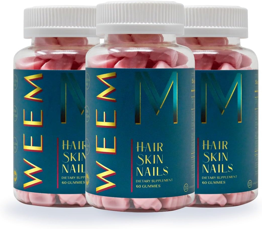 WEEM Hair, Skin &amp; Nails Gummies – ( 3-Pack) Vegan Biotin Vitamins for Faster Hair Growth.