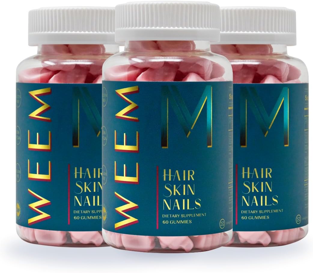 WEEM Hair, Skin &amp; Nails Gummies – ( 3-Pack) Vegan Biotin Vitamins for Faster Hair Growth.